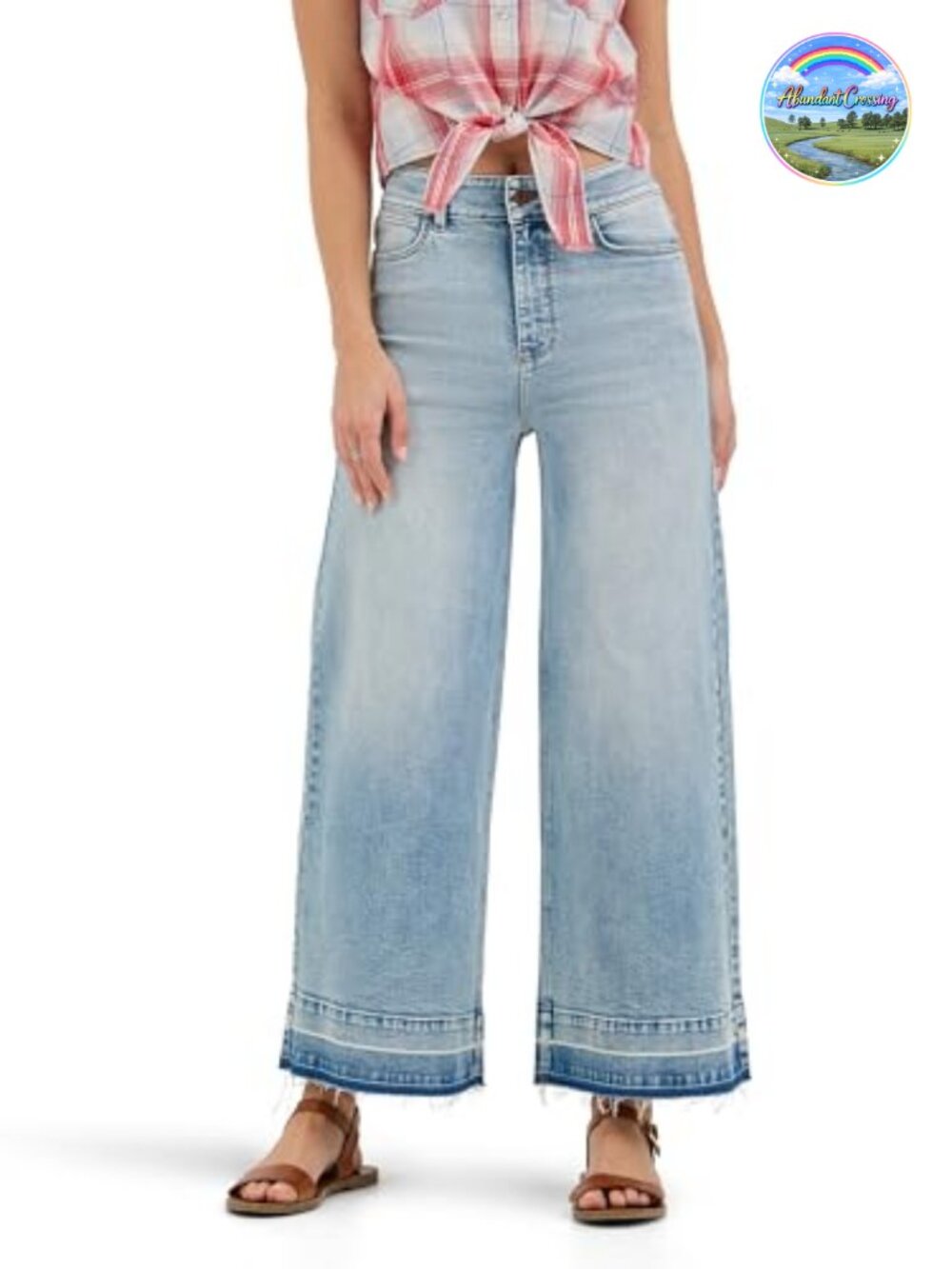 High Rise Wide Leg A-line Crop Jean Cotton Blend Stretch Denim